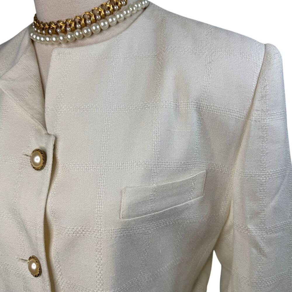 Vintage Charter Club Ivory Pearl Button Longline Blazer Petite size 10/M - Picture 3 of 11